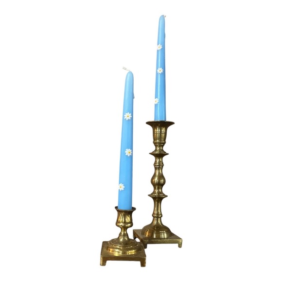 Anthropologie Other - Anthropologie Pressed Daisy Taper Candles Light Blue Set of 2 Floral  NEW 2 sets